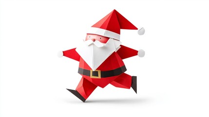 Santa Claus origami made from paper isolated on a white background. Perfect for Christmas or winter holiday designs.