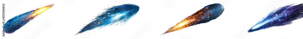 Poster colorful cosmic streaks of light traversing a dark space backdrop. set of png on transparent backgro