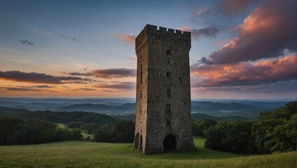 A picturesque archer tower among wildflowers