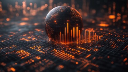 Digital Globe Displaying Bar and Line Charts Used in Business Technology for Effective Data Visualization