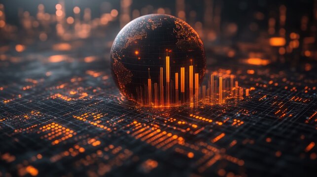 Digital Globe Displaying Bar and Line Charts Used in Business Technology for Effective Data Visualization