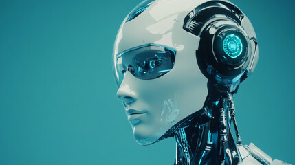 A landing page design for artificial intelligence and machine learning, featuring a banner that highlights AI concepts like chatbots and digital assistants. The graphic includes a cyber robot engaged 