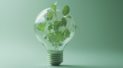 Light bulb with green plant symbolizes sustainable energy. Energy conservation.