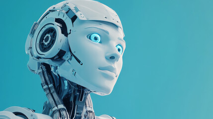 A landing page design for artificial intelligence and machine learning, featuring a banner that highlights AI concepts like chatbots and digital assistants. The graphic includes a cyber robot engaged 
