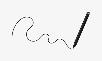 Felt pen or marker with curved line. Vector illustration