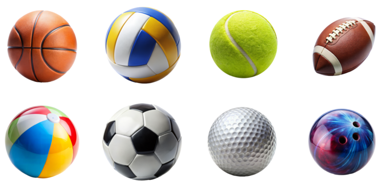Colorful display of sports balls. Set of png on transparent background - Powered by Adobe