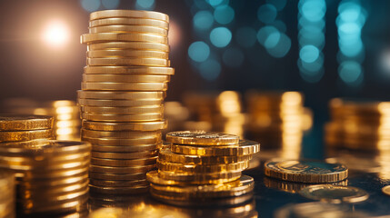 Gold Bars and Coins Stacked High, Representing the Increasing Value of Gold in a Volatile Economic Market
