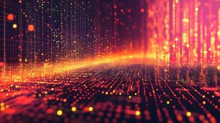 digital data stream orange technology effect background 