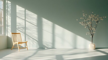 Fototapeta premium Peaceful and Serene Indoor Scene with Minimal Furnishings and Natural Lighting