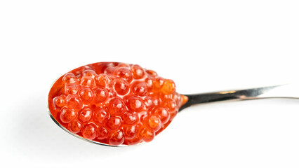 Red sturgeon caviar on white background