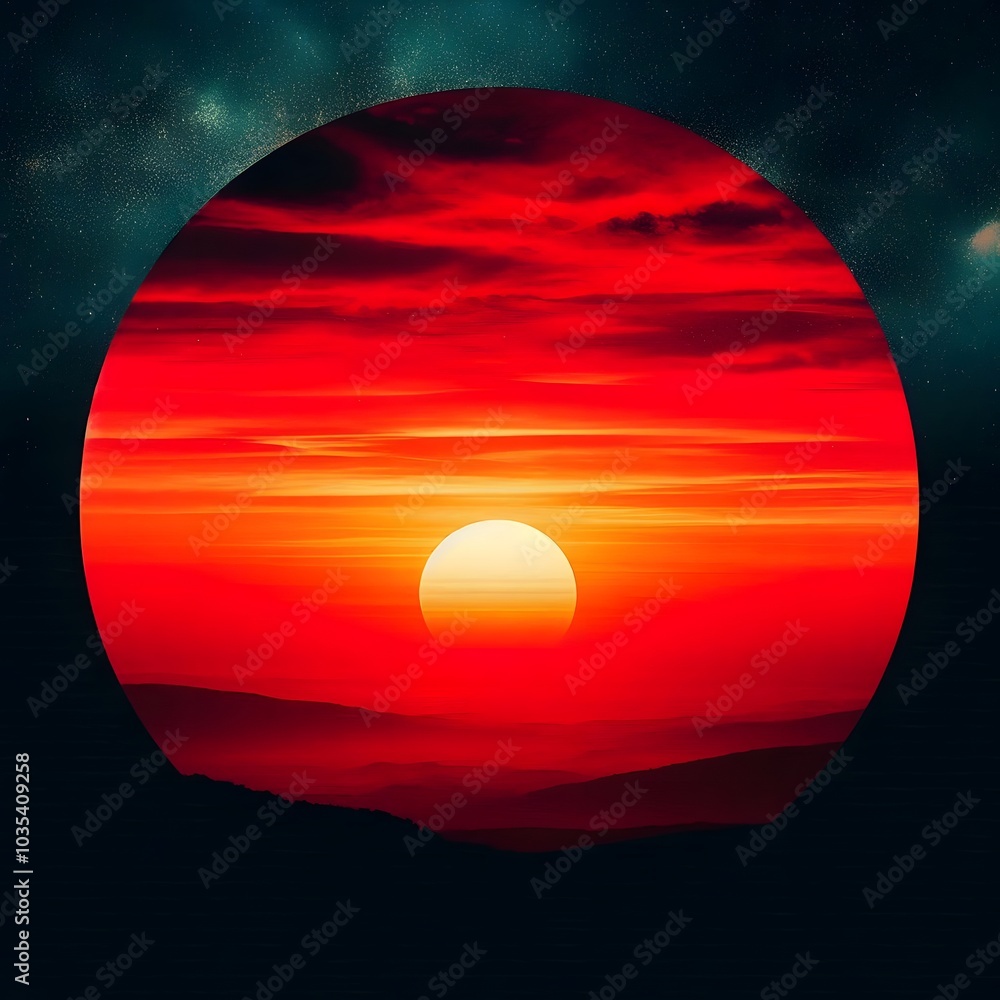 Poster beautiful sunset in the sky. 3d rendering. computer digital drawing generated by ai