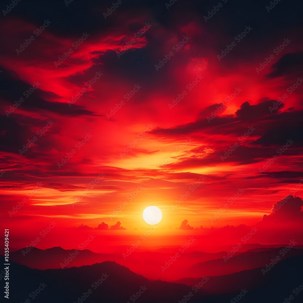 Poster beautiful sunset in the sky. 3d rendering. computer digital drawing generated by ai
