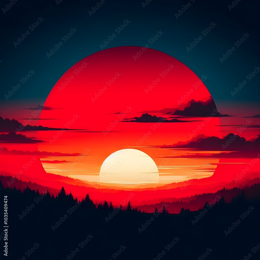 Poster beautiful sunset in the sky. 3d rendering. computer digital drawing generated by ai