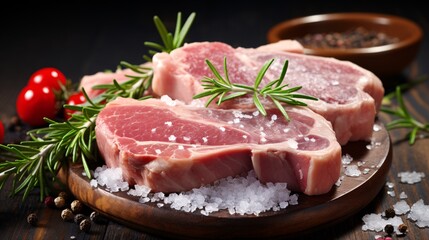 Fresh raw pork chops seasoned with salt and pepper
