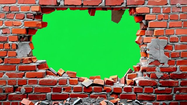 red brick wall with green screen background