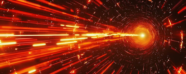 Fototapeta premium A retro-inspired laser light tunnel glowing in vibrant red tones.