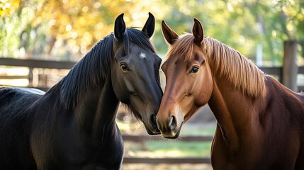 Obraz premium Two Horses Embracing - Friendship and Love Between Farm Animals