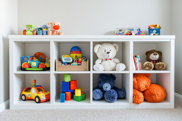 Obraz premium organized children's room with cubby storage, plush toys