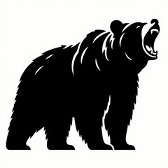 Black minimalist silhouette of a roaring bear on a white background, perfect for strong and bold wildlife-themed designs.