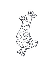 Cartoon chicken in doodle style, hand-drawn, vector illustration