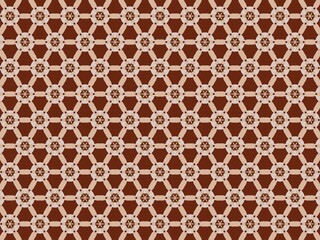 Seamless pattern of intricate, geometric shapes in shades of brown and beige.