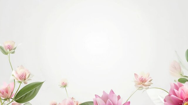 floral arrangement with vibrant flowers and green leaves framing a soft, blurred background