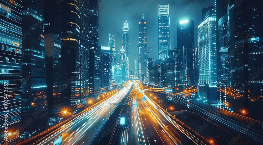 Aufkleber a futuristic cityscape with skyscrapers consisting of digital screens and billboards displaying vari
