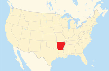Symbol Map of the State Arkansas (United States of America) showing the Contiguous United States with the highlighted state