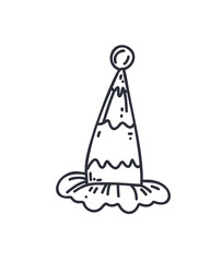 Doodle clown hat in cartoon style, hand drawn, vector illustration