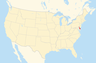 Symbol Map of the State Delaware (United States of America) showing the Contiguous United States with the highlighted state