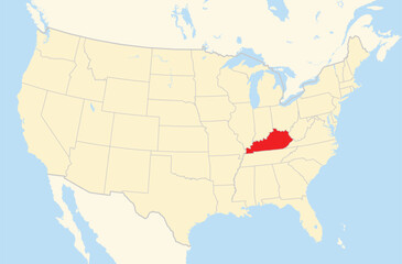 Symbol Map of the State Kentucky (United States of America) showing the Contiguous United States with the highlighted state