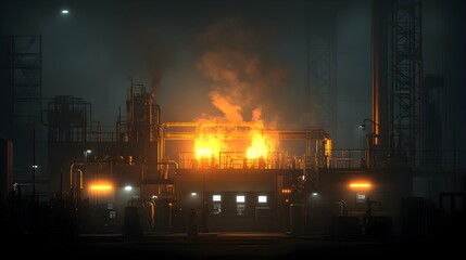 Fiery Industrial Explosion in Urban Skyline at Night
