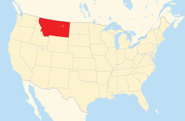 Symbol Map of the State Montana (United States of America) showing the Contiguous United States with the highlighted state