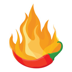 Red hot chili pepper on fire isolated on white background