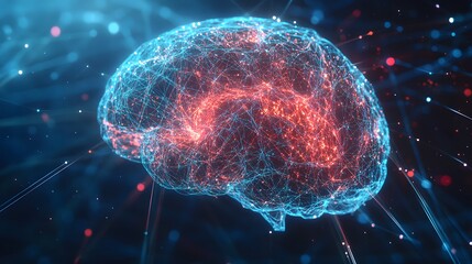 Obraz premium Abstract Digital Representation of a Human Brain with a Complex Network of Connections
