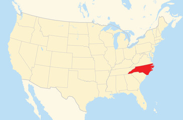 Symbol Map of the State North Carolina (United States of America) showing the Contiguous United States with the highlighted state