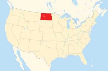 Symbol Map of the State North Dakota (United States of America) showing the Contiguous United States with the highlighted state