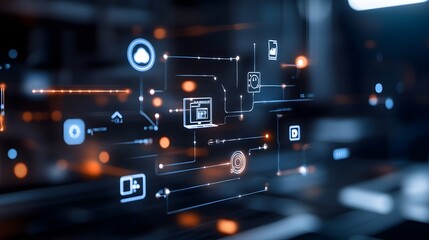 Futuristic Digital Technology Interface with Infographic Data Visualization