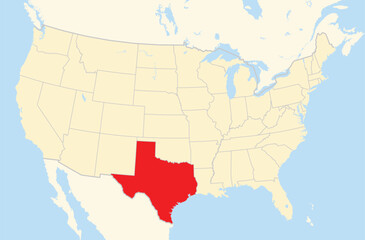 Symbol Map of the State Texas (United States of America) showing the Contiguous United States with the highlighted state