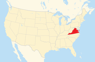 Symbol Map of the State Virginia (United States of America) showing the Contiguous United States with the highlighted state