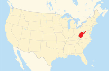 Symbol Map of the State West Virginia (United States of America) showing the Contiguous United States with the highlighted state