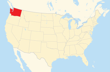 Symbol Map of the State Washington (United States of America) showing the Contiguous United States with the highlighted state