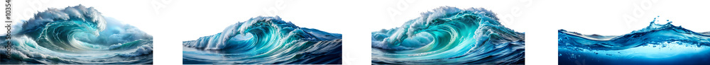 Poster dynamic ocean waves crashing in a coastal region during daylight. set of png on transparent backgrou