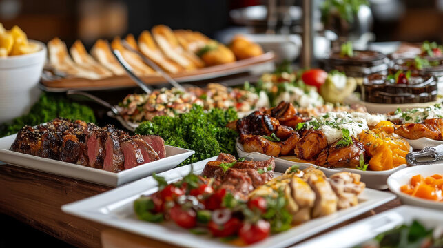 An array of delicious dishes beautifully arranged on a serving table in a restaurant.



