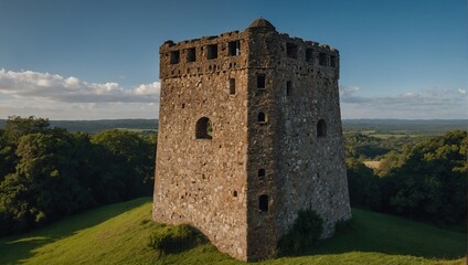 A delightful archer tower surrounded by serene lakeside beauty