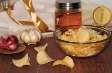 Keripik Singkong or Cassava Chips is a Indonesian traditional snack on a Served in Bowl