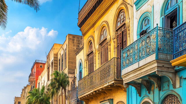 Cairo, Egypt - View of vintage buildings in Zamalek, showcasing the area's old architecture in an isolated setting