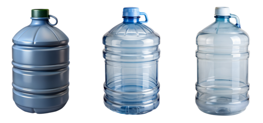 Different styles of water containers. Set of png on transparent background