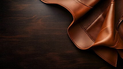 Obraz premium Elegant Brown Leather on Dark Wood Background