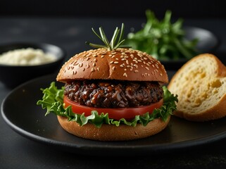 hamburger on a black background